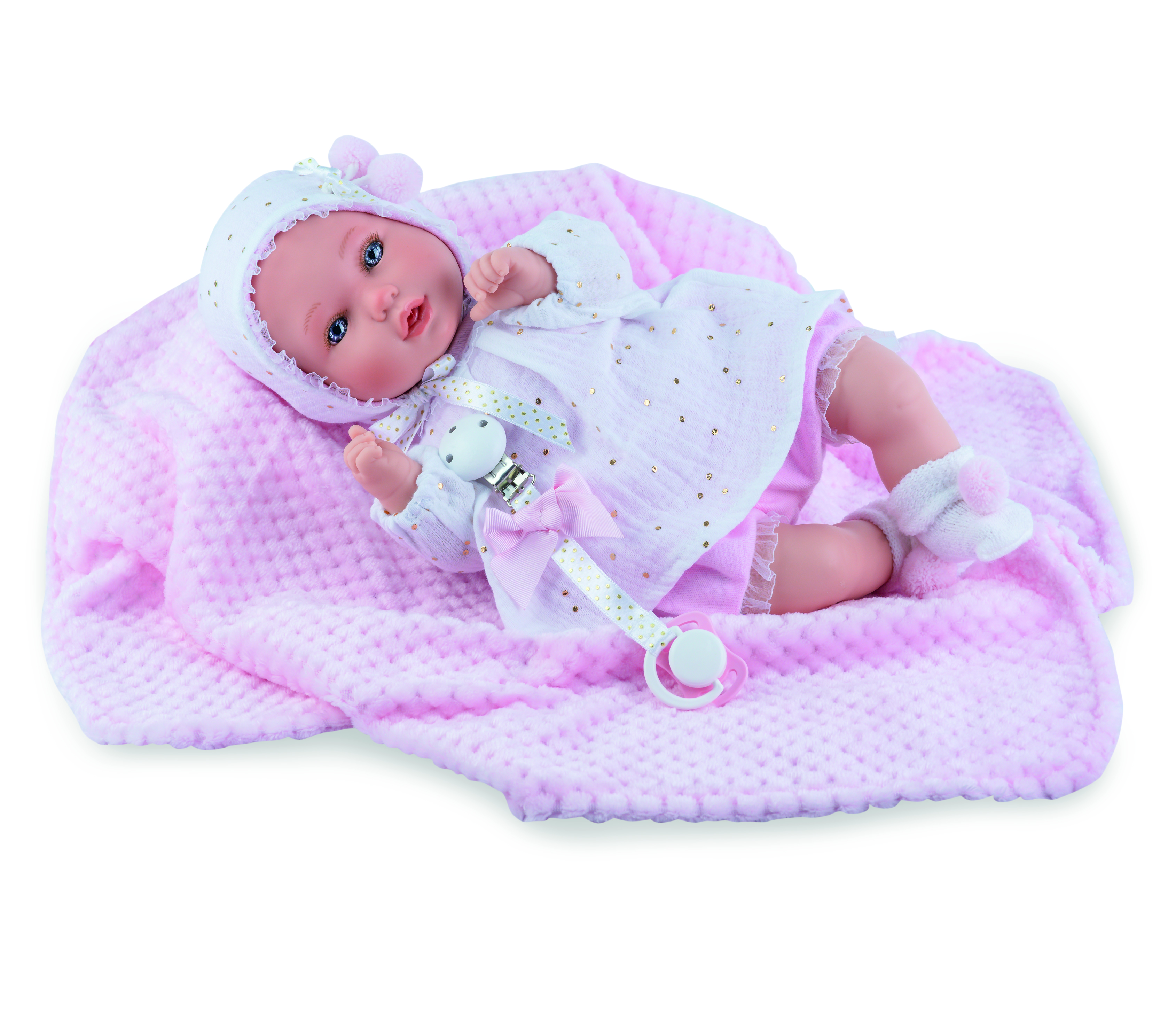 bambola Petite 40cm c/coperta rosa