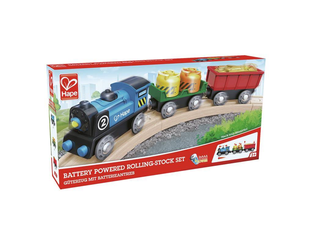 Treno merci a batteria in legno
