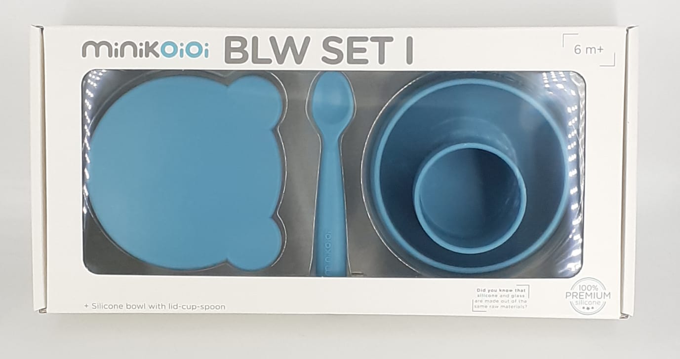 set pappa  Bowly bicchiere cucchiao azzurro acqua