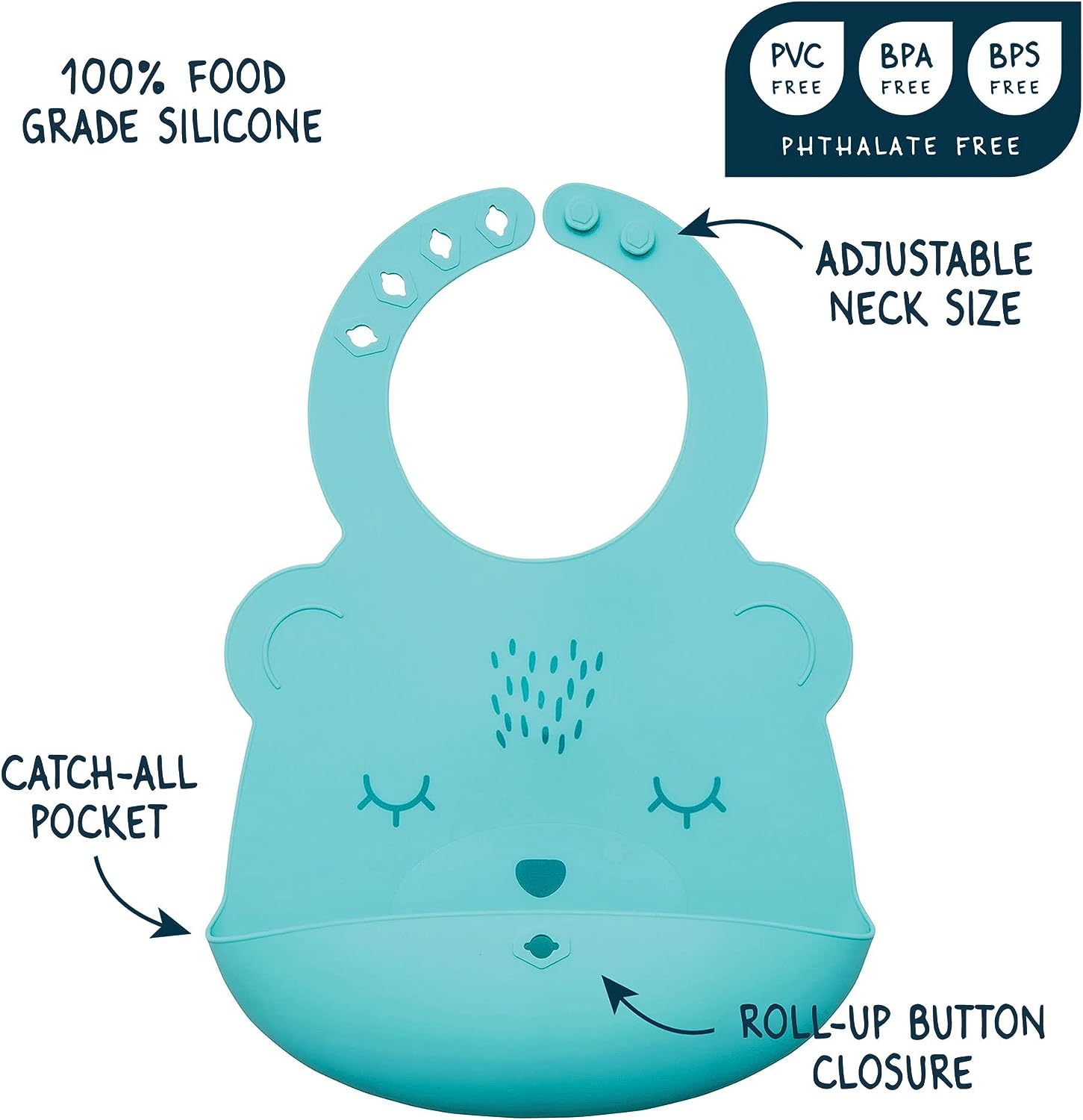 Bavaglino con tasca in silicone Menta Bear
