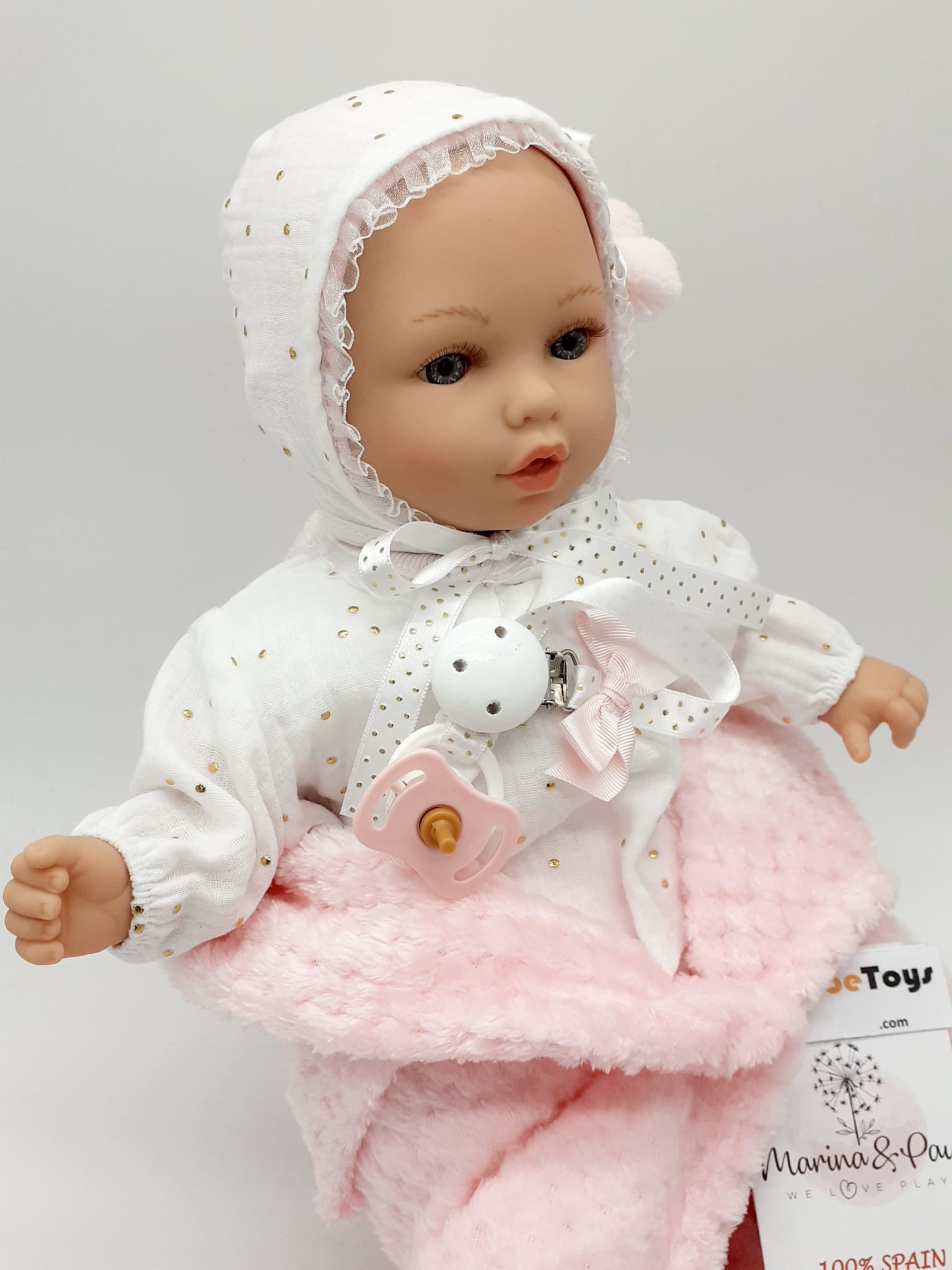 bambola Petite 40cm c/coperta rosa