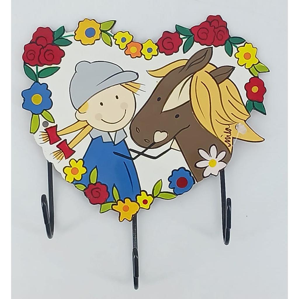 Appendiabiti con 3 ganci da parete - amo i cavalli
