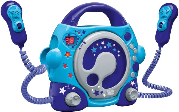 lettore cd blu con 2 microfoni