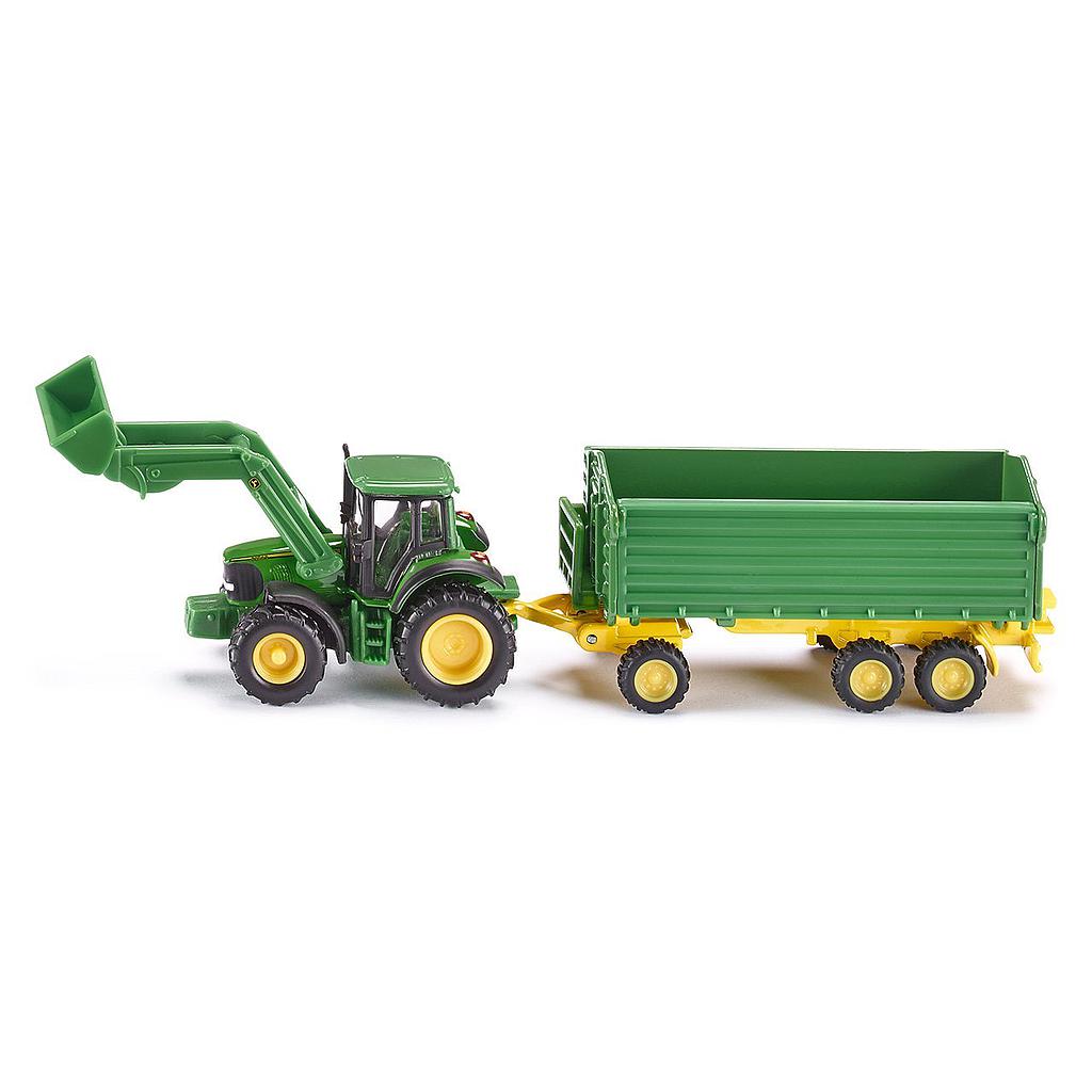 Trattore Jhon Deere con pala e rimorchio
