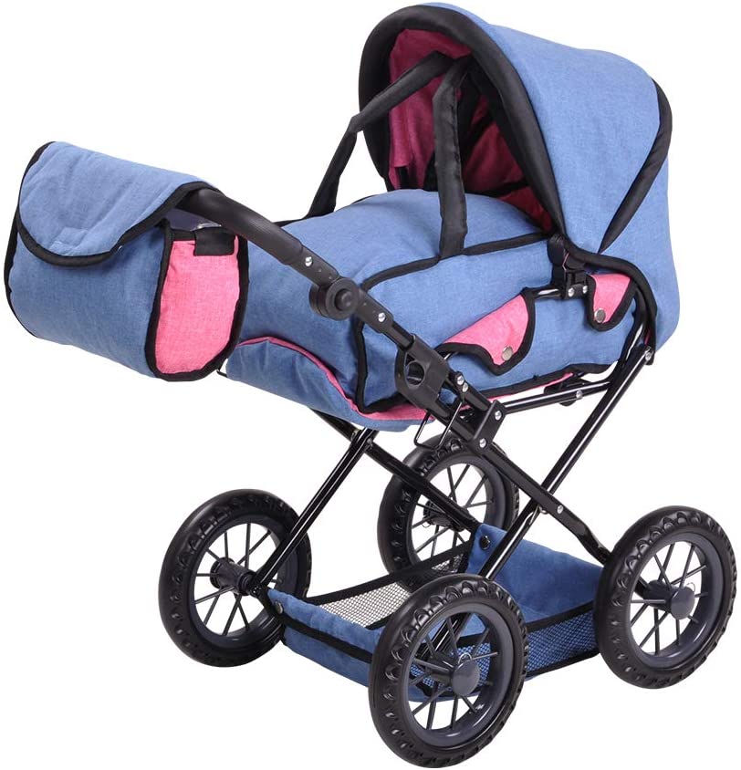 Carrozzina con borsa colore azzurro-rosa