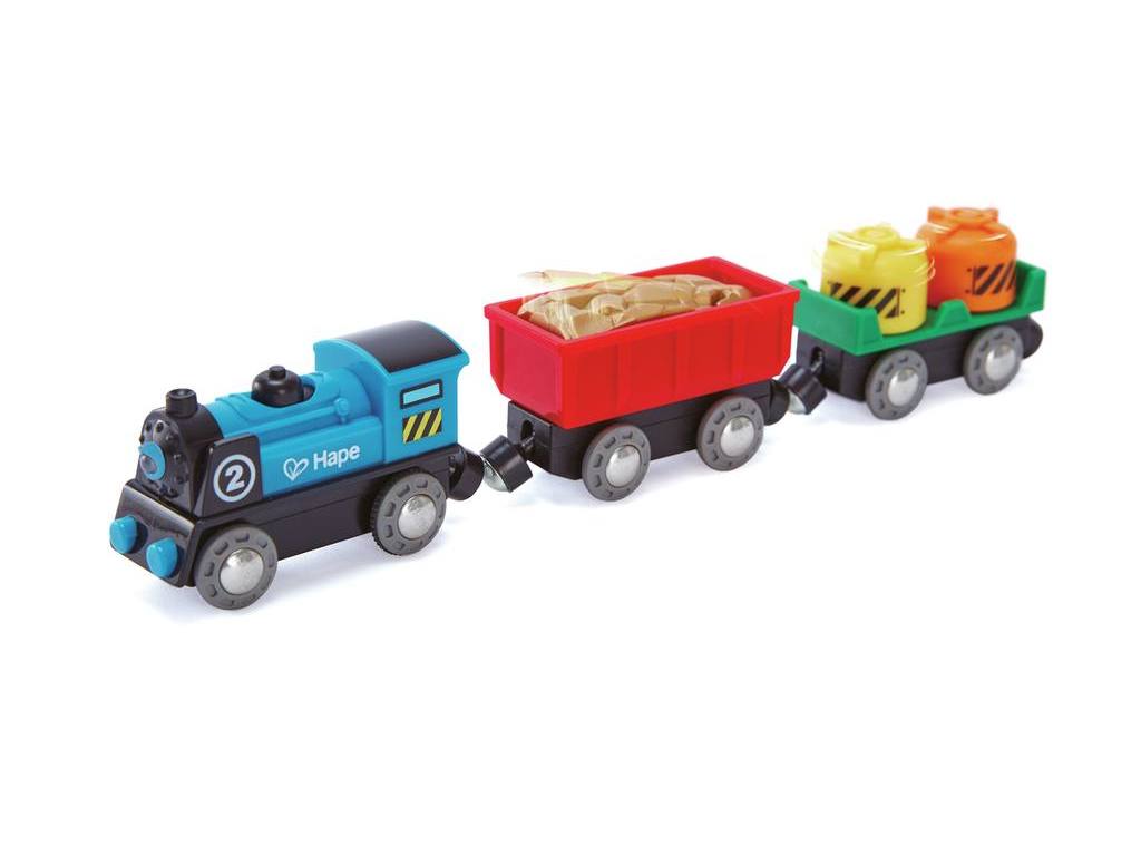 Treno merci a batteria in legno
