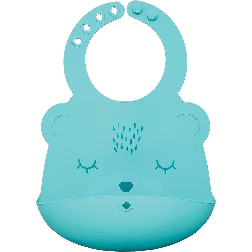 Bavaglino con tasca in silicone Menta Bear