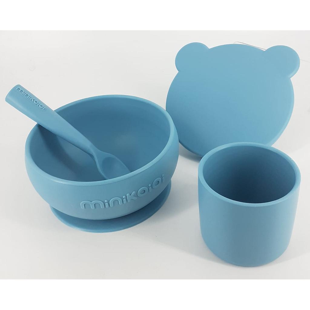 set pappa  Bowly bicchiere cucchiaio azzurro acqua