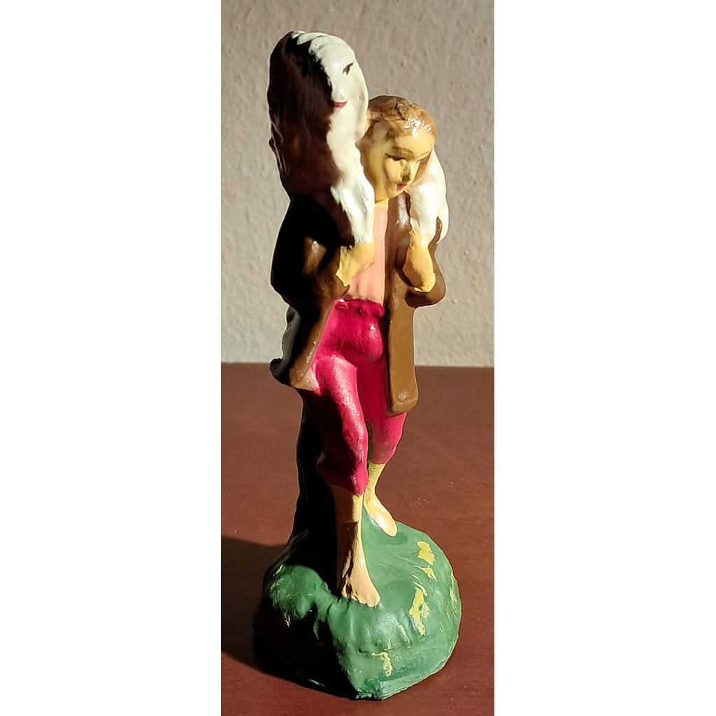 Pastore con pecora statuina in gesso 10cm