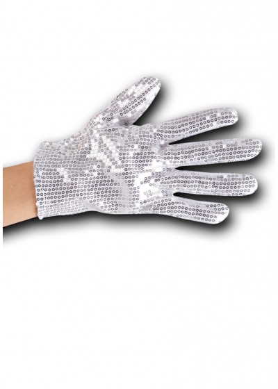 guanti bianchi con paillettes argento cm 24 