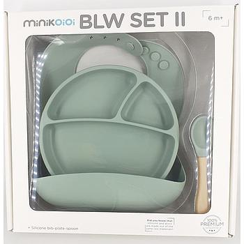 set pappa piatto e bavaglino cucchiaio verde menta
